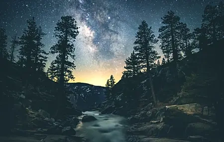 Free download Trees Scenery Mountains Night Stars 4K Wallpaper, Wallpaper(s) website provided.