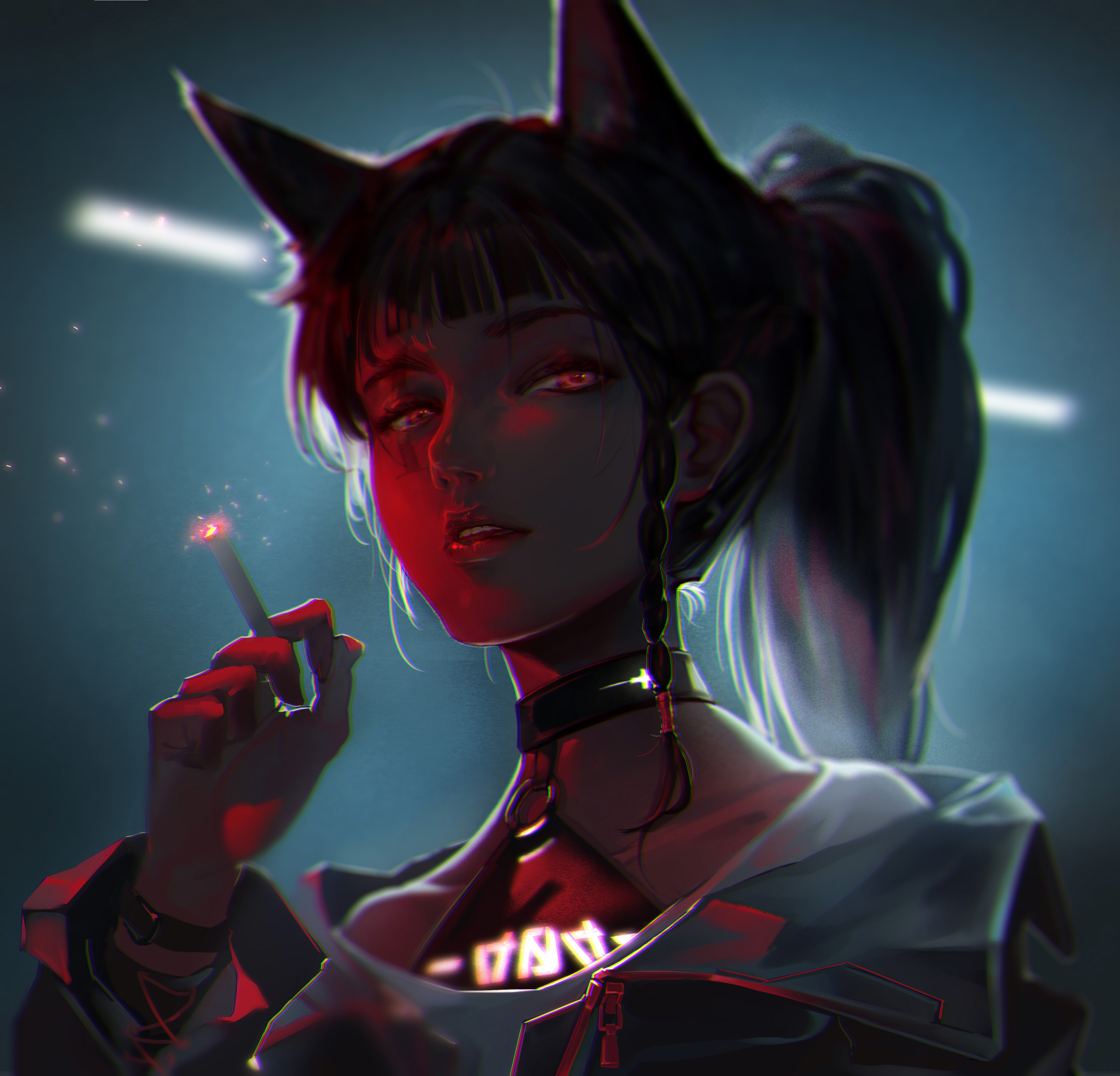 Free download Fantasy Girl Computer Graphics Cigarette Smoking Beast Ears 4K Wallpaper, Wallpaper(s) website provided.