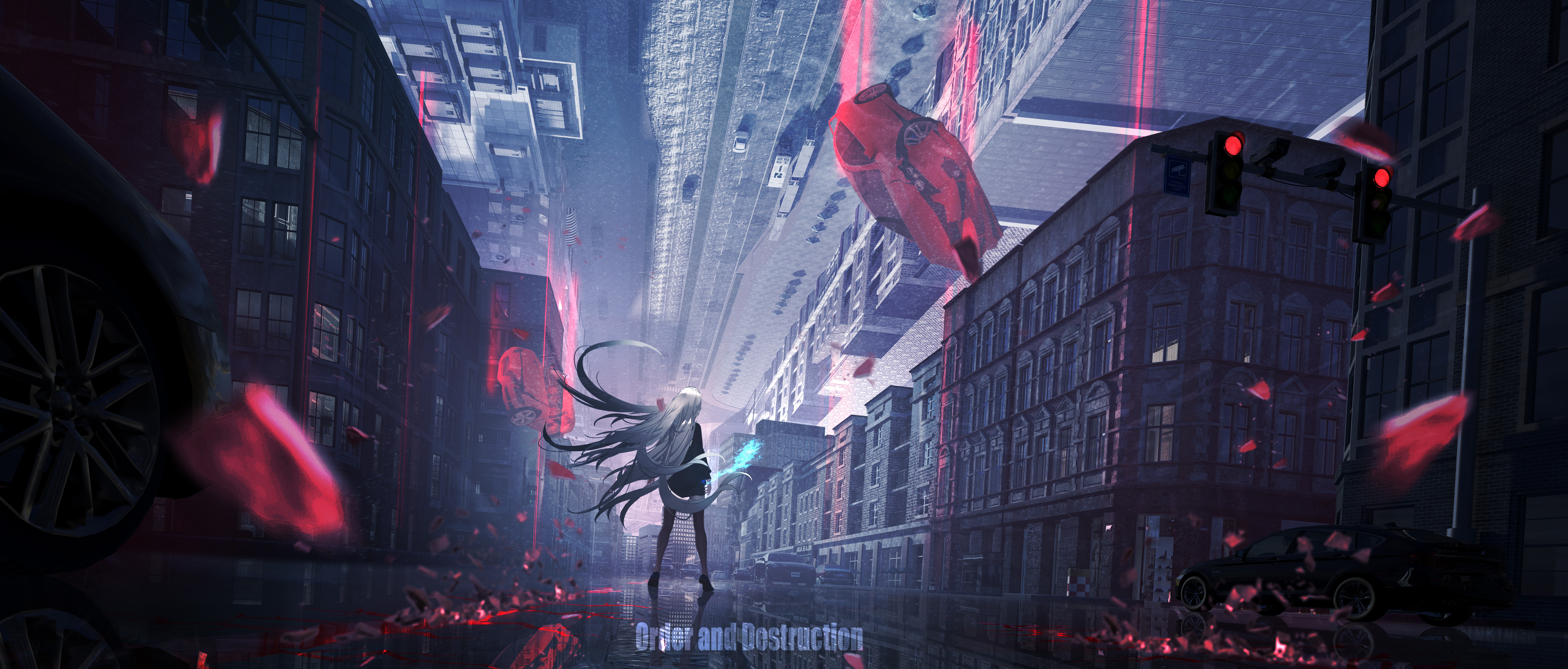 Free download Long hair gray hair lifeline environment futurism city AI art illustration anime girl 4K wallpaper, Wallpaper(s) website provided.