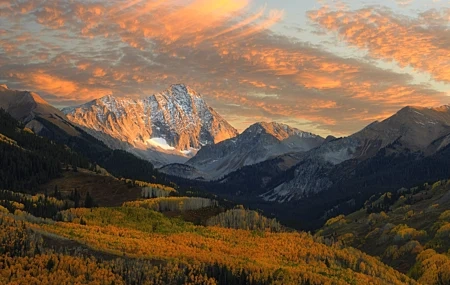 Free download Nature Landscape Clouds Sky Trees Forest Mountains Snow Vision Autumn Sunset 4K Wallpaper, Wallpaper(s) website provided.