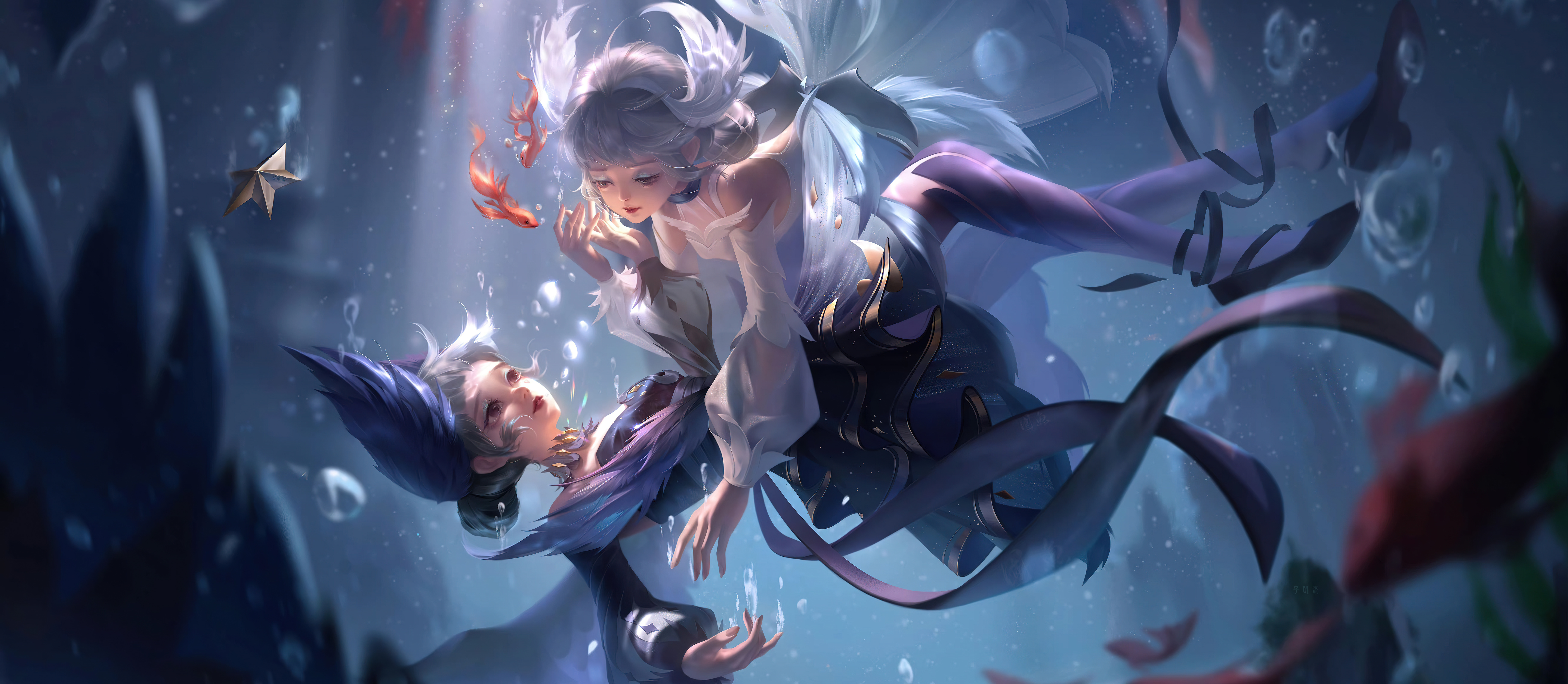 Free download Game CG Character Wedding Koi Underwater Hug Girl Twins Gemini 4K Wallpaper, Wallpaper(s) website provided.