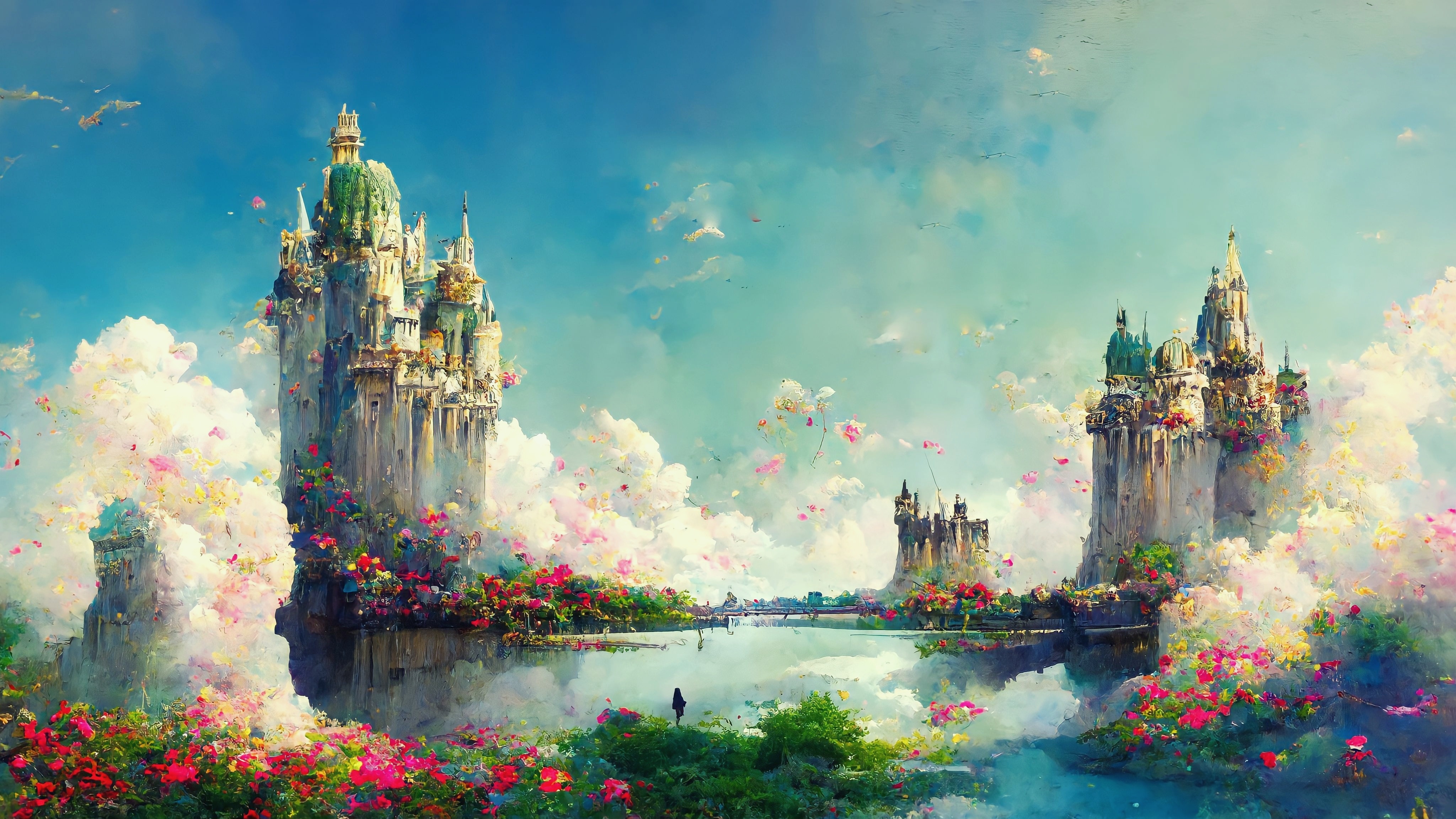 Free download Colorful Clouds Plants Landscape Lake Fantasy Art Art Midway 4K Wallpaper, Wallpaper(s) website provided.