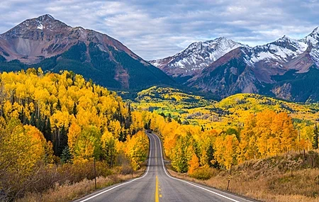 Free download Road Nature Forest Autumn Mountains Landscape Sky Clouds Snow 4K Wallpaper, Wallpaper(s) website provided.