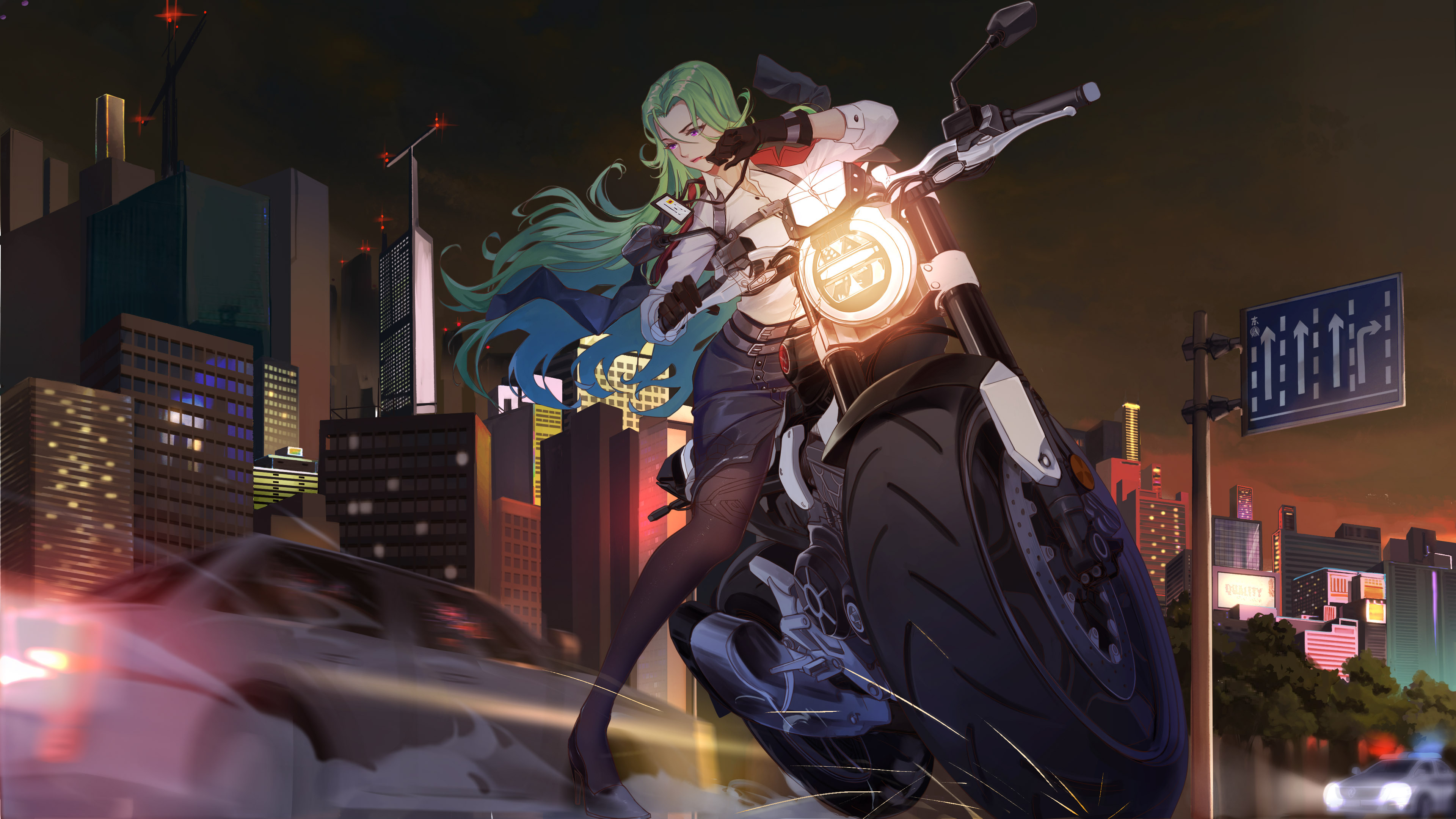 Free download Motorcycle City Anime Girl 4K Wallpaper, Wallpaper(s) website provided.