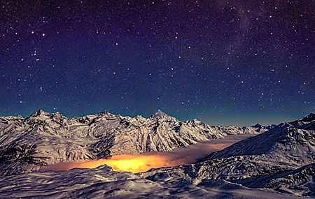Free download Scenery Nature Mountains Panorama Night Stars Snow Look Misty 4K Wallpaper, Wallpaper(s) website provided.