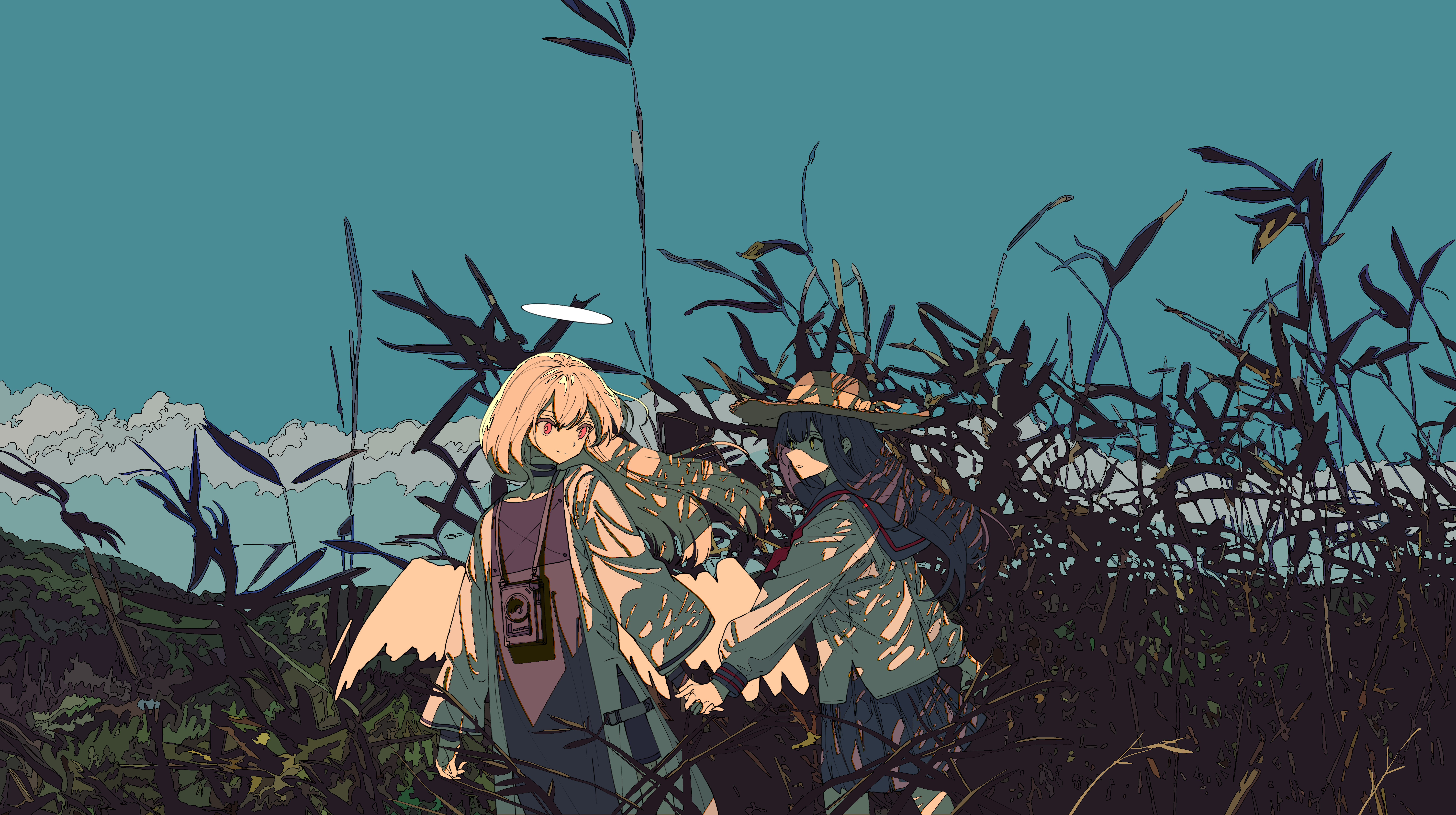 Free download Blonde long hair brunette hat angel wings nature aura 8K wallpaper, Wallpaper(s) website provided.