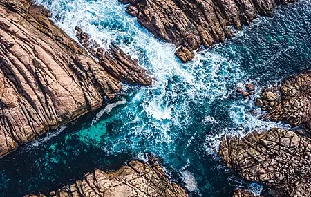 Free download Rocks Sea Waves Bird's View Cyan Blue 4K Wallpaper, Wallpaper(s) website provided.