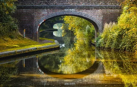 Free download Landscape Bridge Building Water Plant Grass Trees Canal Ripples 4K Wallpaper, Wallpaper(s) website provided.