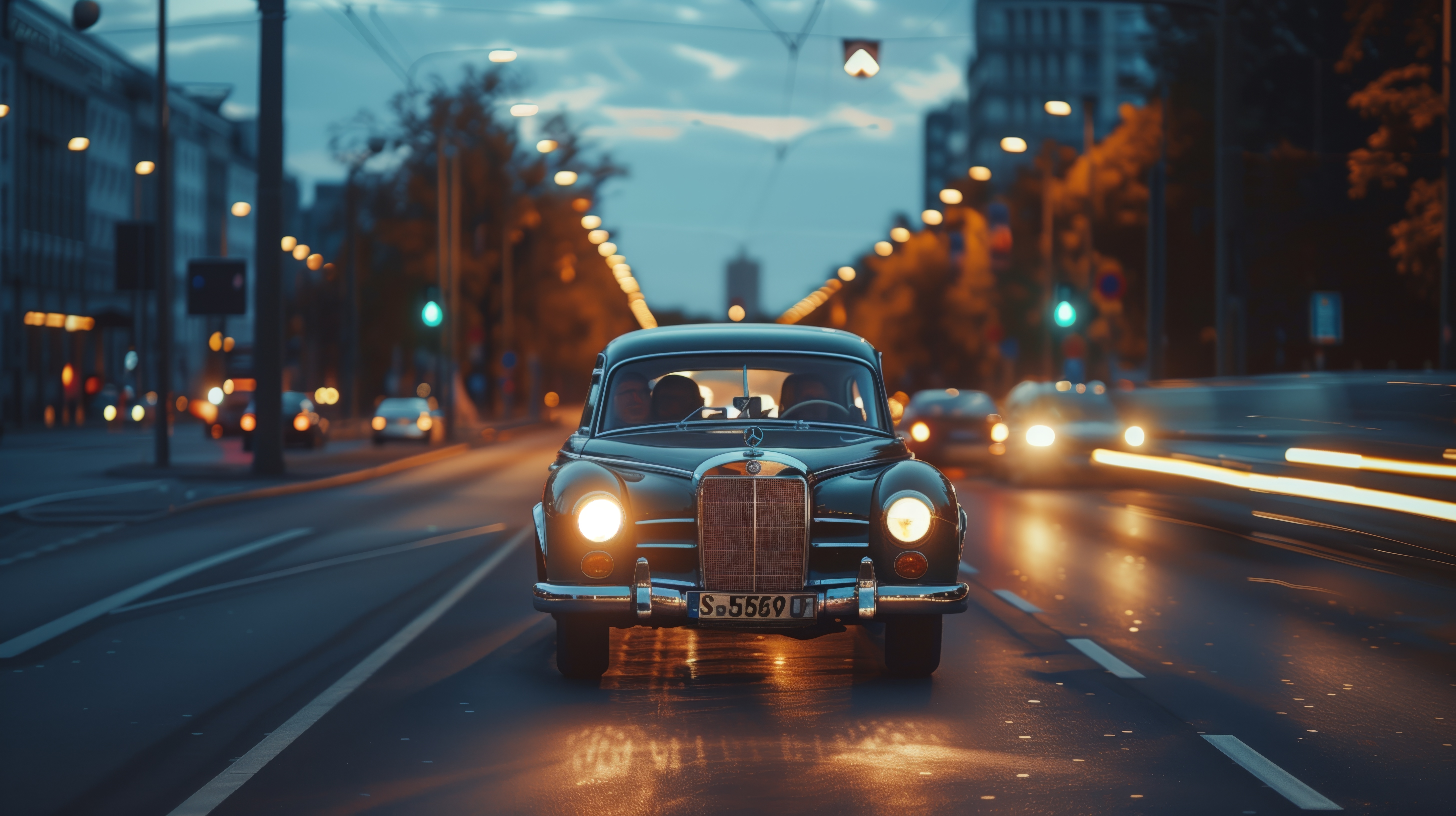 Free download Mercedes-Benz retro car dusk driving headlight computer stickers 4K stickers, Wallpaper(s) website provided.