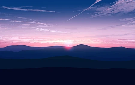 Free download Elegant AI Art Pictures Illustrations Landscape Nature Sunrise Clouds Mountains Sun Simple Background Minimalism 4K Wallpaper, Wallpaper(s) website provided.