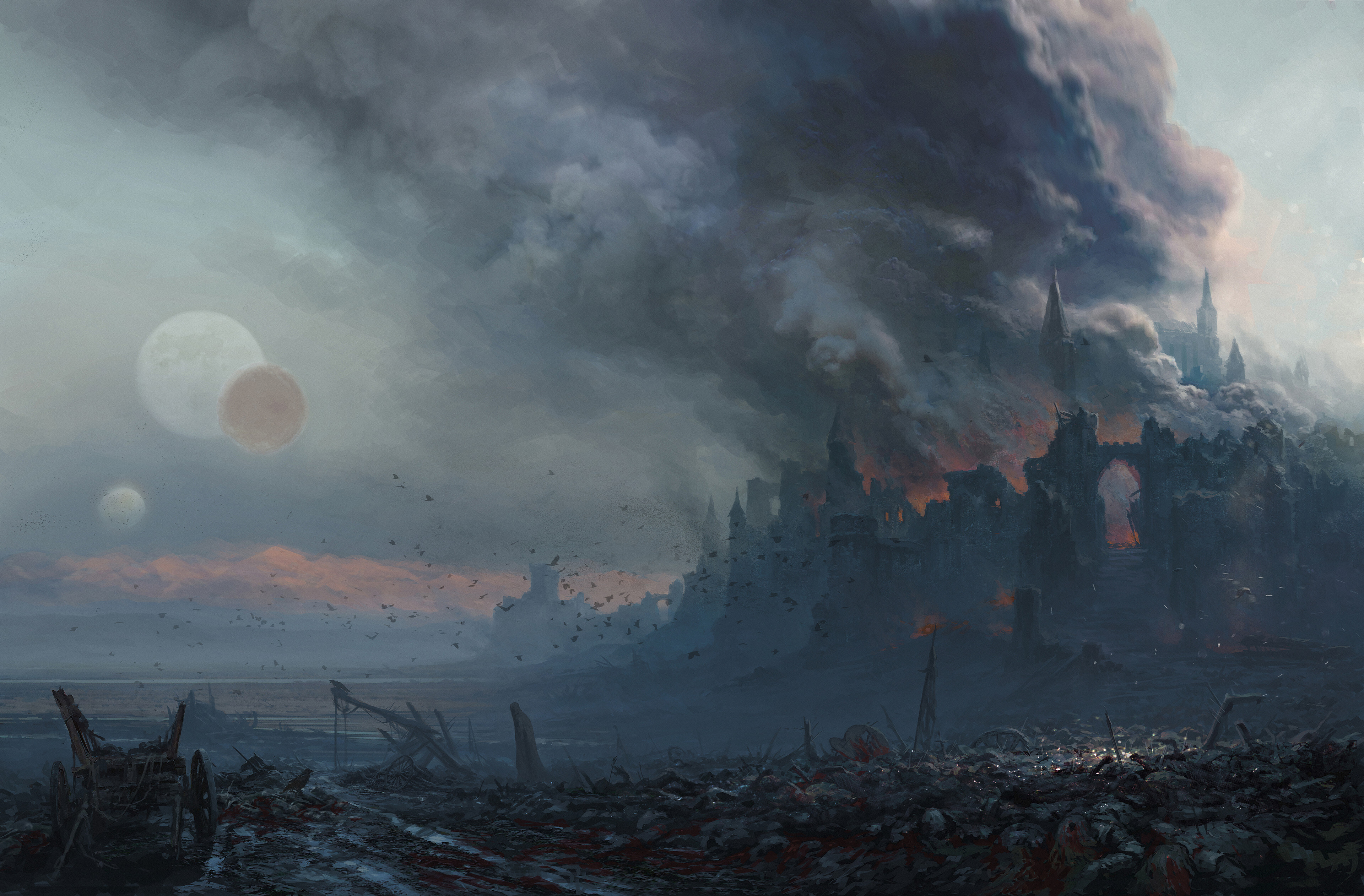 Free download Fantasy Art Castle Burning 4K Wallpaper, Wallpaper(s) website provided.