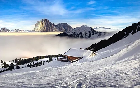 Free download Landscape Sky Sunshine Snowflakes Trees Forest Winter Hut 4K Wallpaper, Wallpaper(s) website provided.