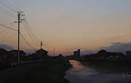 Free download dusk canal track telephone poles cloud digital art artwork 4K wallpaper, Wallpaper(s) website provided.