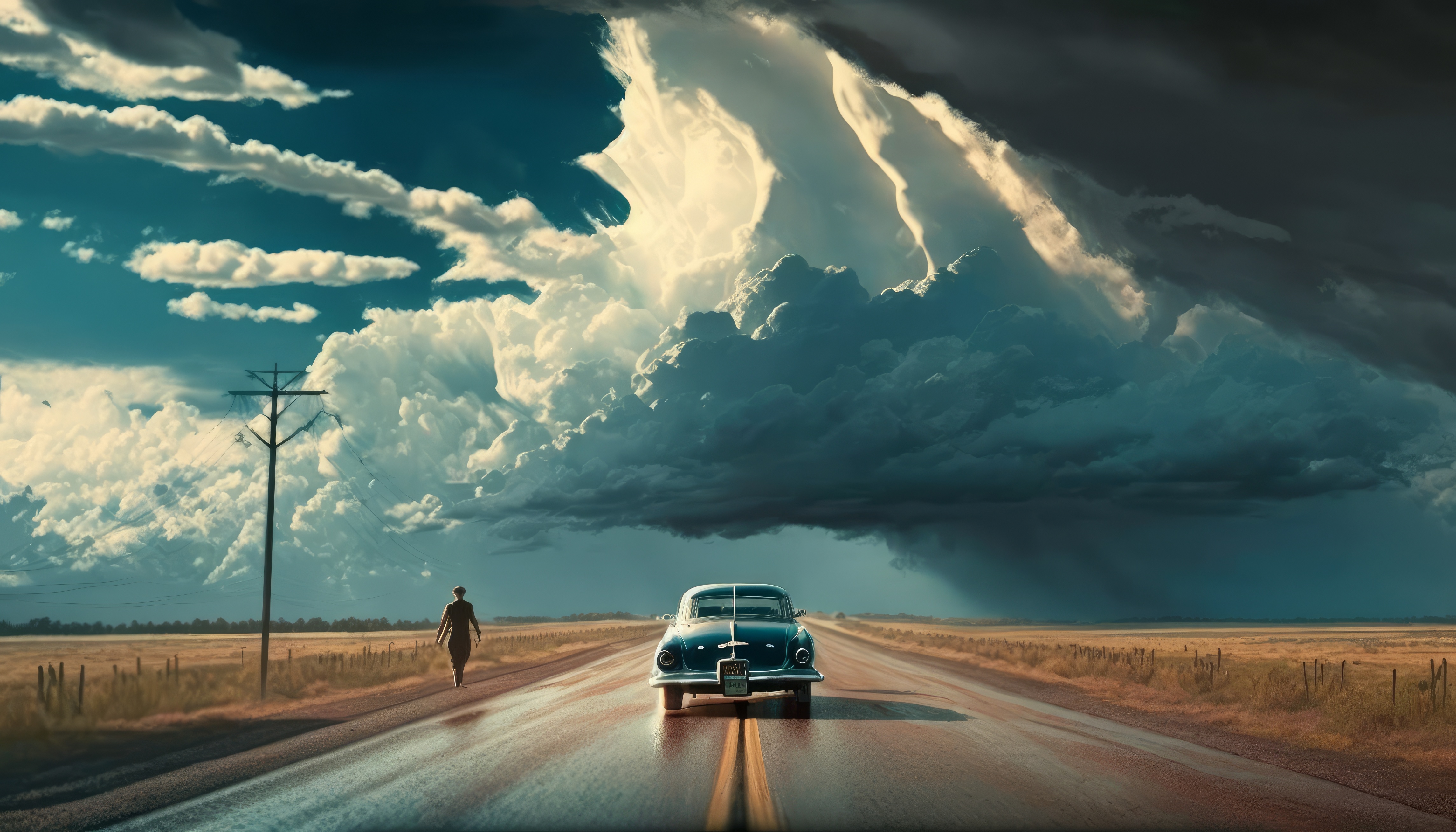 Free download art illustration road car cloud painting sky 4K wallpaper, Wallpaper(s) website provided.