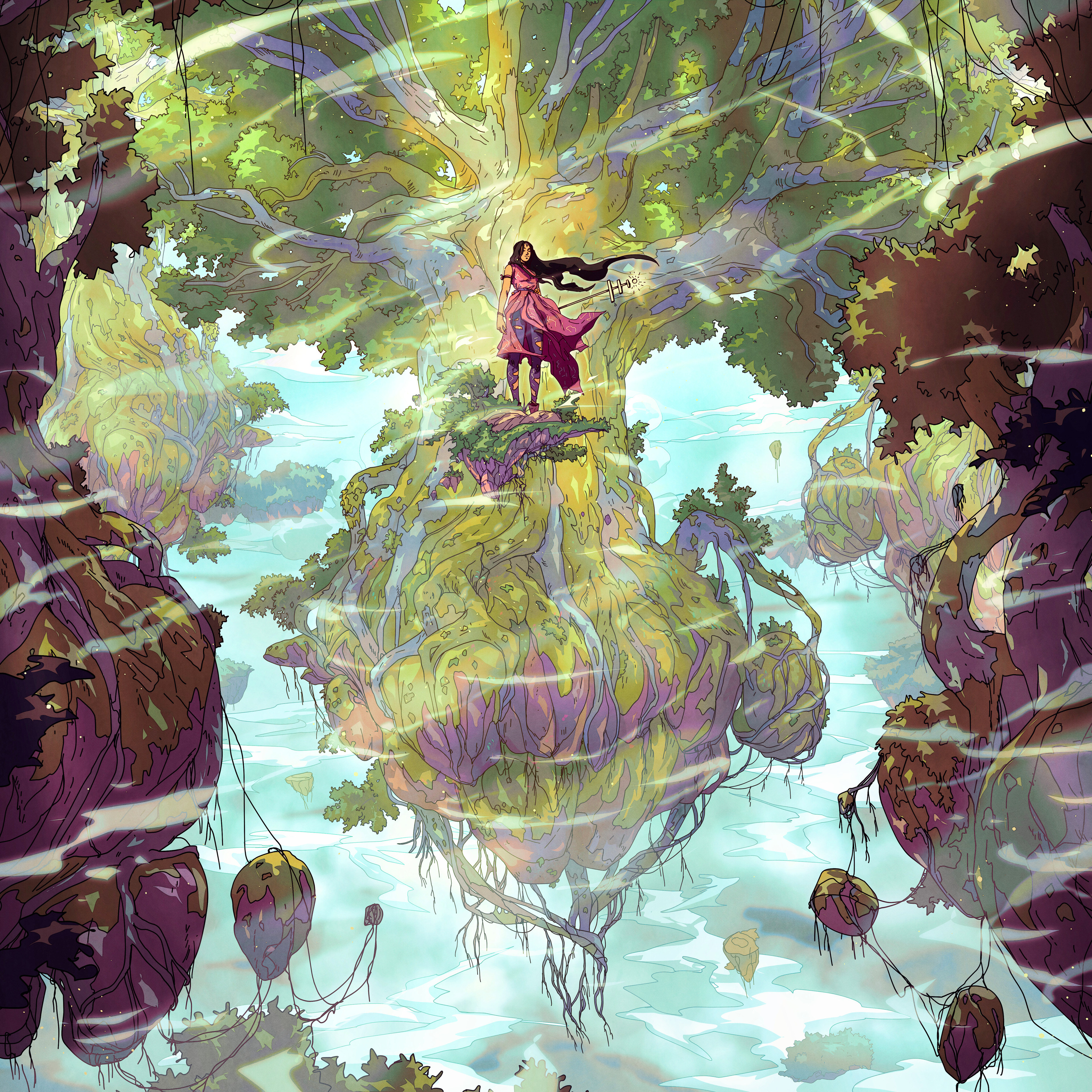 Free download Women Long Hair Brunette Digital Art Artwork Illustrations Digital Painting Fantasy Art Nature Trees Sky Landscape Mobile Wallpaper 4K Wallpaper, Wallpaper(s) website provided.