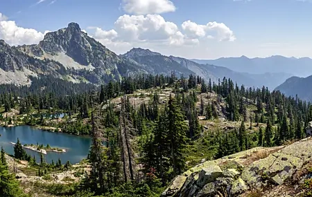 Free download Forest Mountain View Mountain Range Nature Landscape Clouds Lake Cliffs Rocks 8K Wallpaper, Wallpaper(s) website provided.