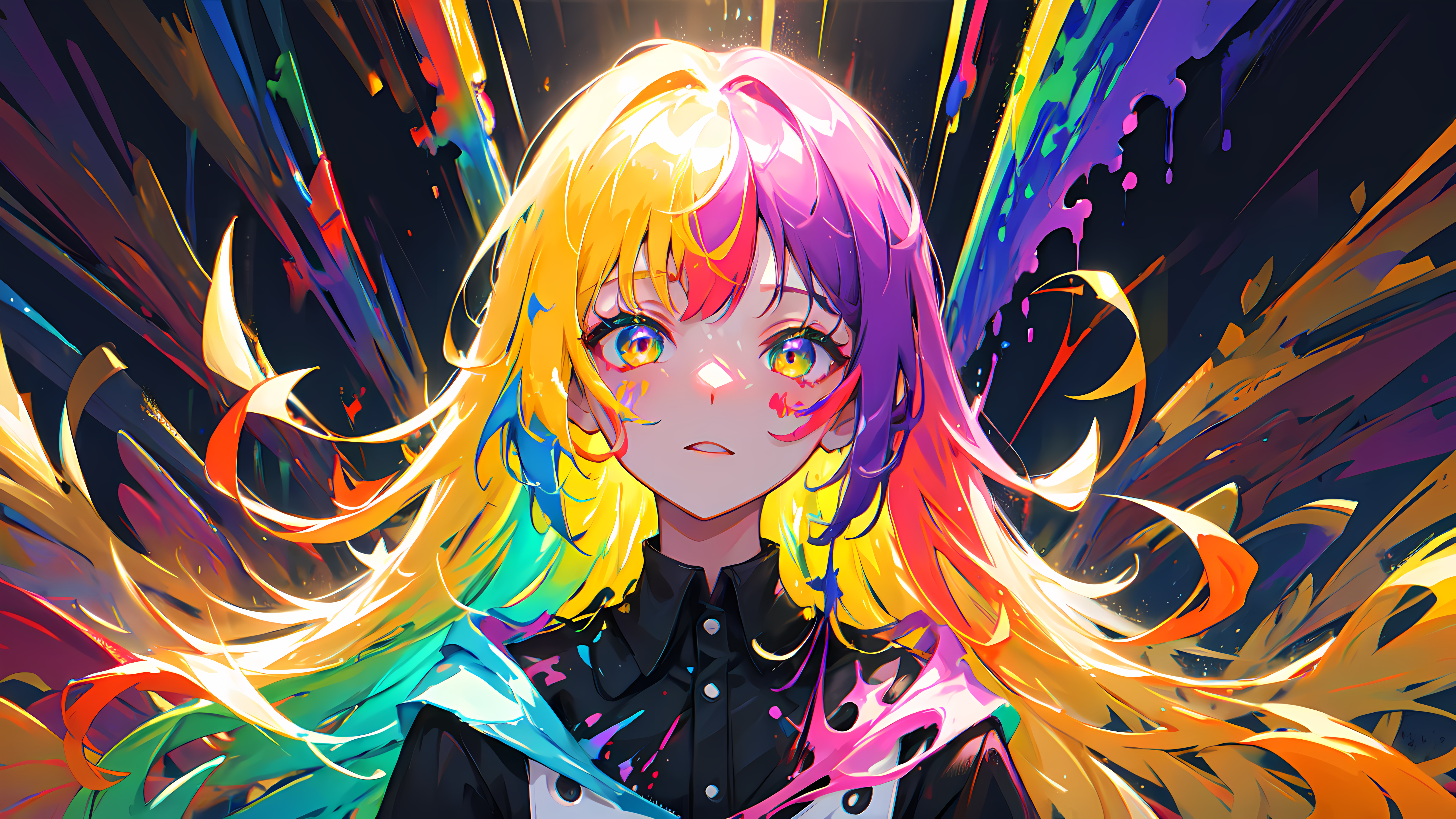 Free download Long hair Colorful hair Art Supreme Colorful Anime Girl 4K wallpaper, Wallpaper(s) website provided.