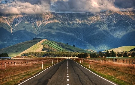 Free download Photography Landscape Nature Road Mountains Meadow Mountains Clouds Hills Trees 4K Wallpaper, Wallpaper(s) website provided.