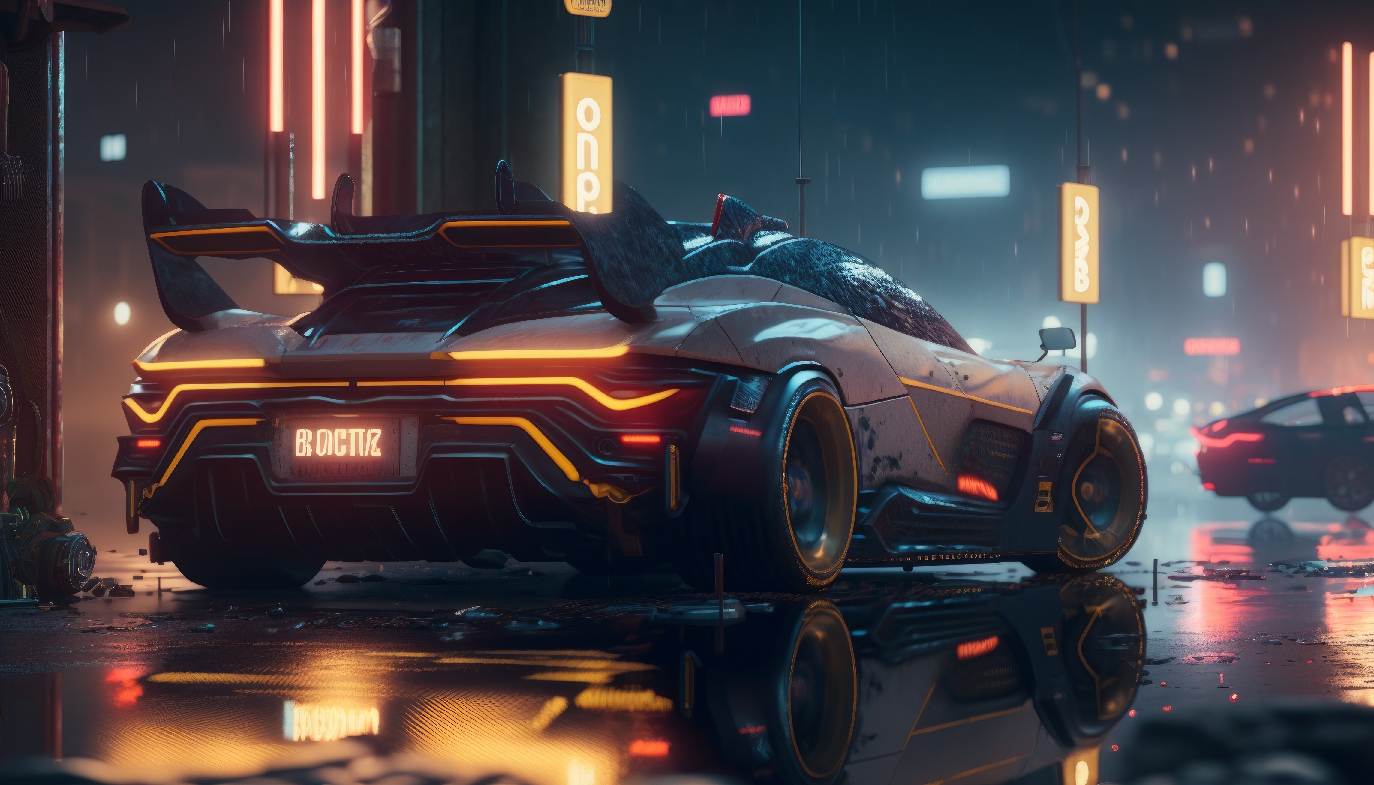 Free download Art Illustrations Cyberpunk Cars Tail Lights Reflection Neon Lights Computer Wallpaper 4K Wallpaper, Wallpaper(s) website provided.