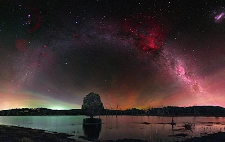 Free download Nature Landscape Sky Trees Lake Water Night Plants Stars Space Carnival Milky Way 4K Wallpaper, Wallpaper(s) website provided.