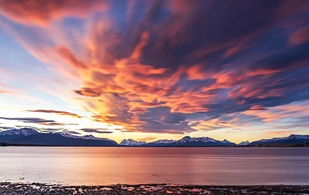 Free download Photography Nature Landscape Mountain Cloud Water Volcano Snow Boat Rock Sky 4K Wallpaper, Wallpaper(s) website provided.