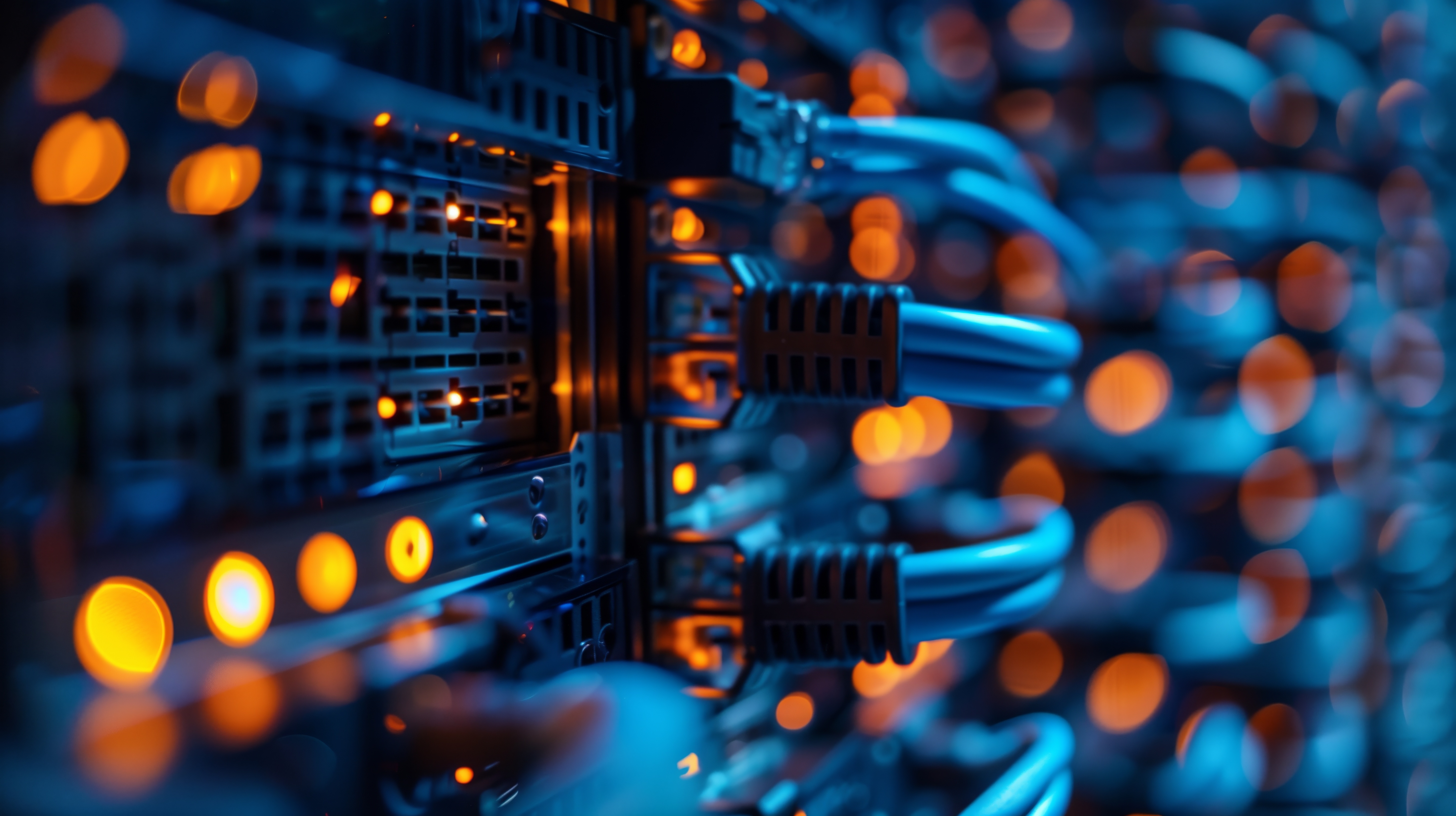 Free download Rack Server Blue Yellow Depth of Field Wire LED Computer Wallpaper 4K Wallpaper, Wallpaper(s) website provided.