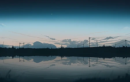 Free download Elegant Illustrations Widescreen Ultra-wide Digital Painting Landscape Clouds Sky Lake Water Reflection Telephone Pole 4K Wallpaper, Wallpaper(s) website provided.