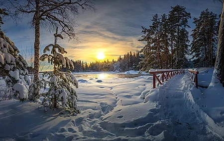 Free download Nature Landscape Winter Snow Tree Sun Sky Clouds 4K Wallpaper, Wallpaper(s) website provided.