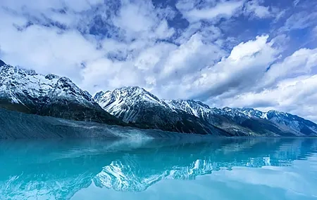 Free download Snow Winter Lake Cyan Landscape 4K Wallpaper, Wallpaper(s) website provided.