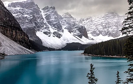 Free download Nature Landscape Mountains Rock Lake Pines Snow Clouds Winter Park 4K Wallpaper, Wallpaper(s) website provided.