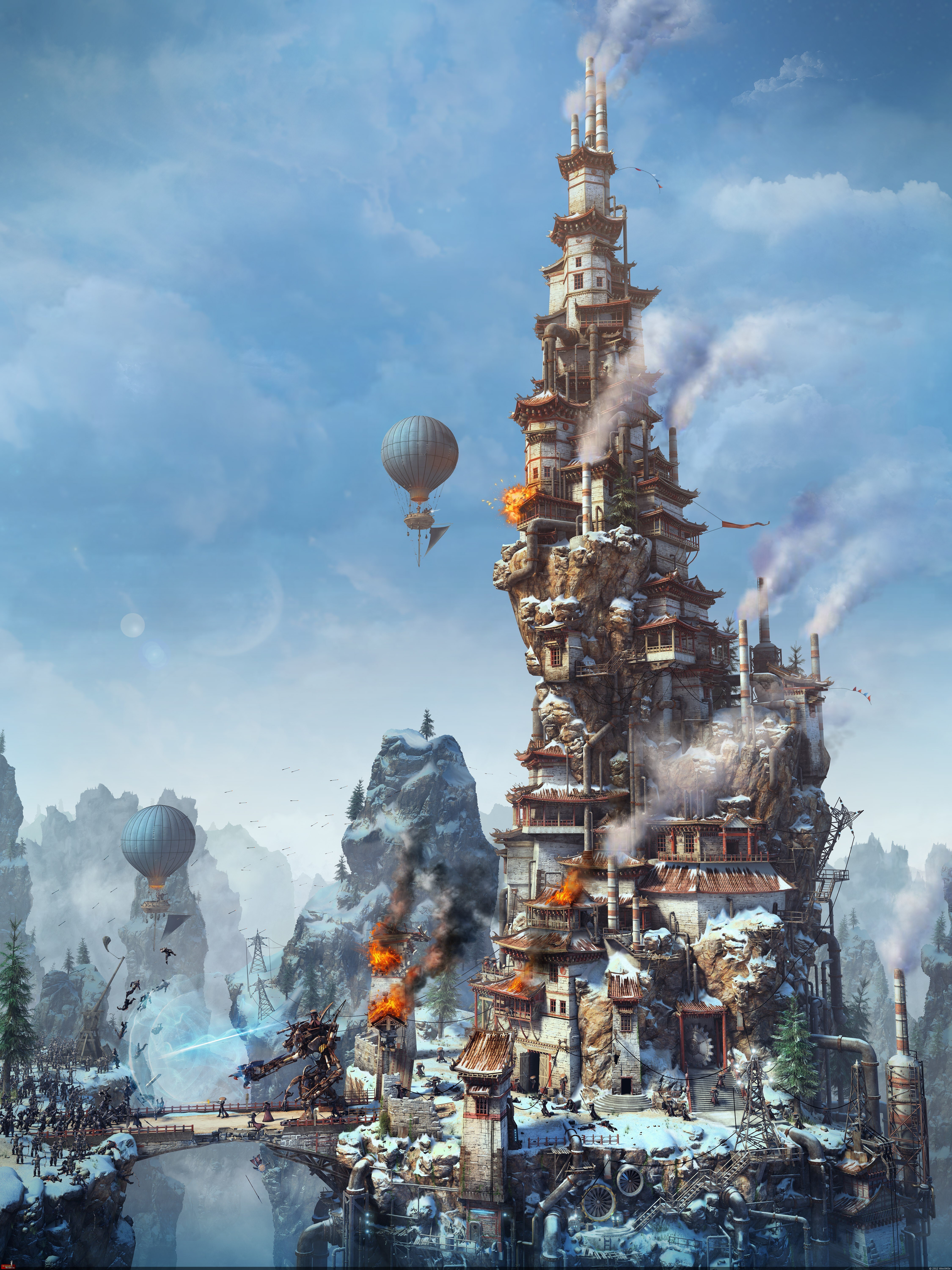 Free download Soldier Archer Architecture Castle AI Art Tower Mountain Bridge Rock Industry Steam Punk War Fire Snow House Hot Air Balloon Robot Pipeline Gear Cloud Smoke Mobile Wallpaper 4K Wallpaper, Wallpaper(s) website provided.