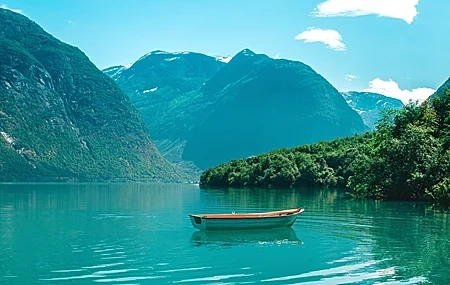 Free download boat mountain lake water horizon peace landscape outdoor vehicle 4K wallpaper, Wallpaper(s) website provided.