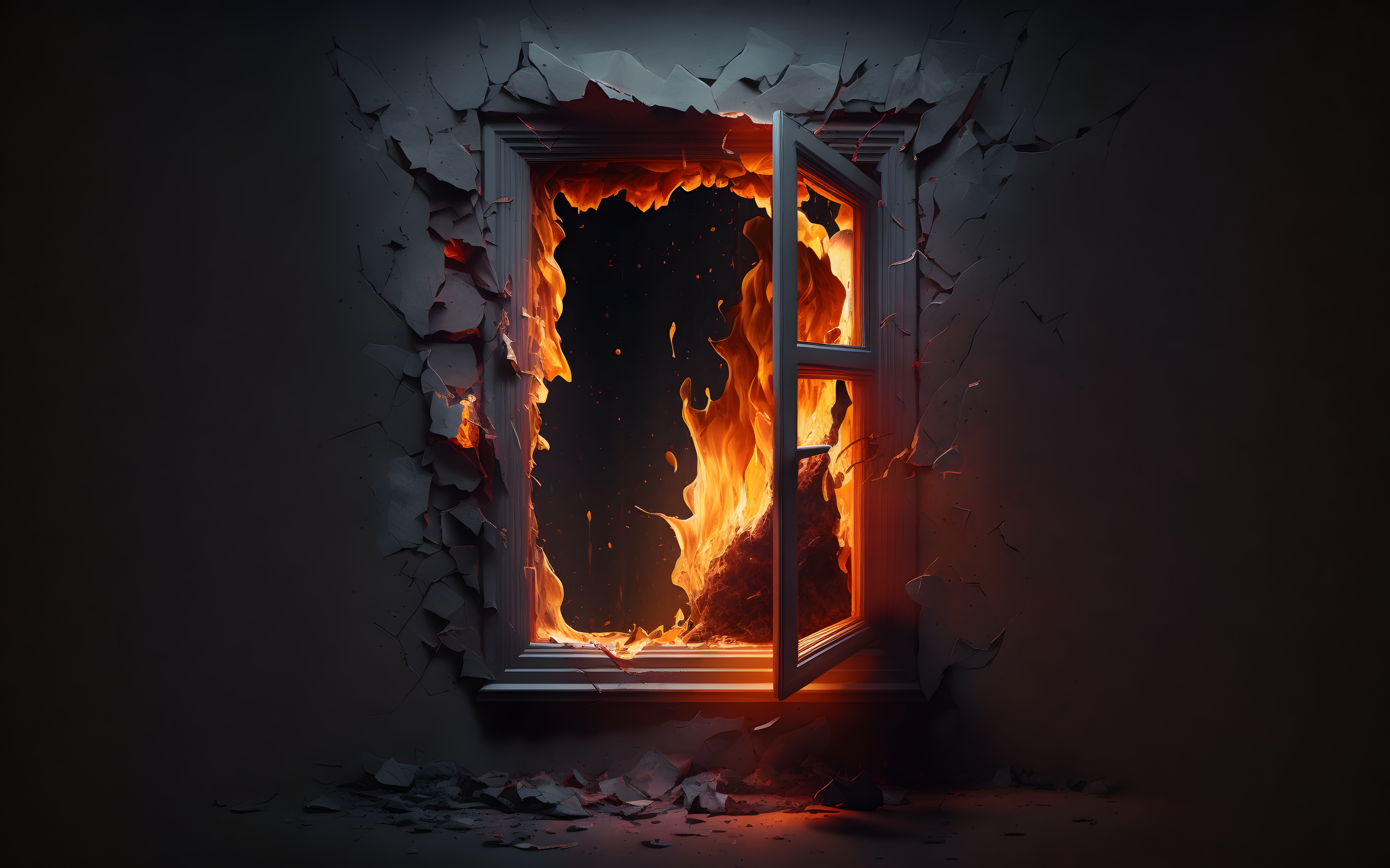 Free download Art Original Illustrations Illustrations AI Art Fire Window Abstract Destruction 4K Wallpaper, Wallpaper(s) website provided.