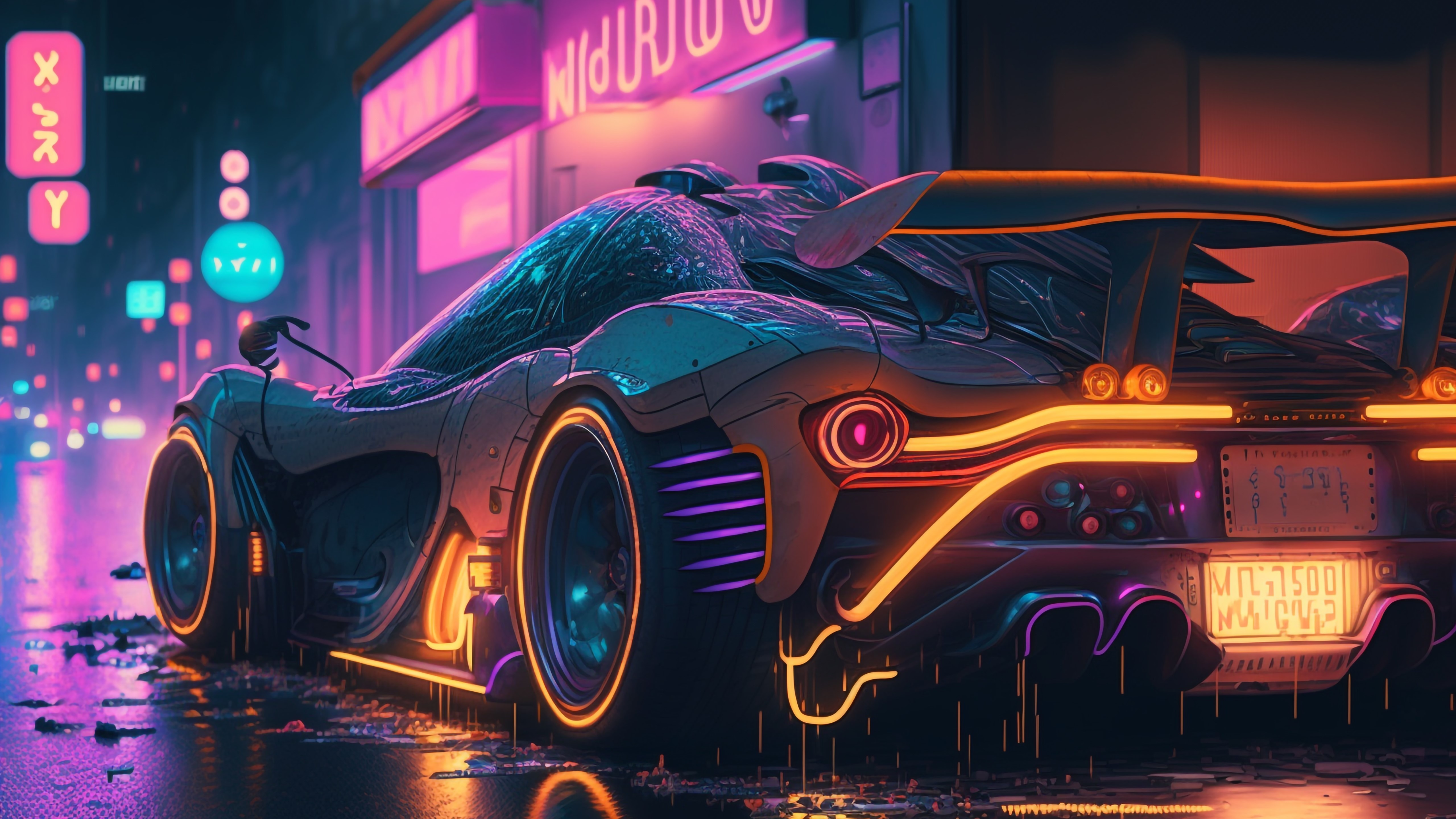 Free download Car Art Vehicle Lighting Back View AI Art Reflection Neon Cyberpunk Games Sports Car Computer Wallpaper 4K Wallpaper, Wallpaper(s) website provided.