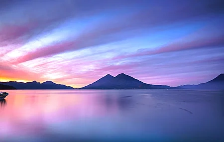 Free download Nature Landscape Sky Cloud Mountains Boat Water River Sunset 4K Wallpaper, Wallpaper(s) website provided.