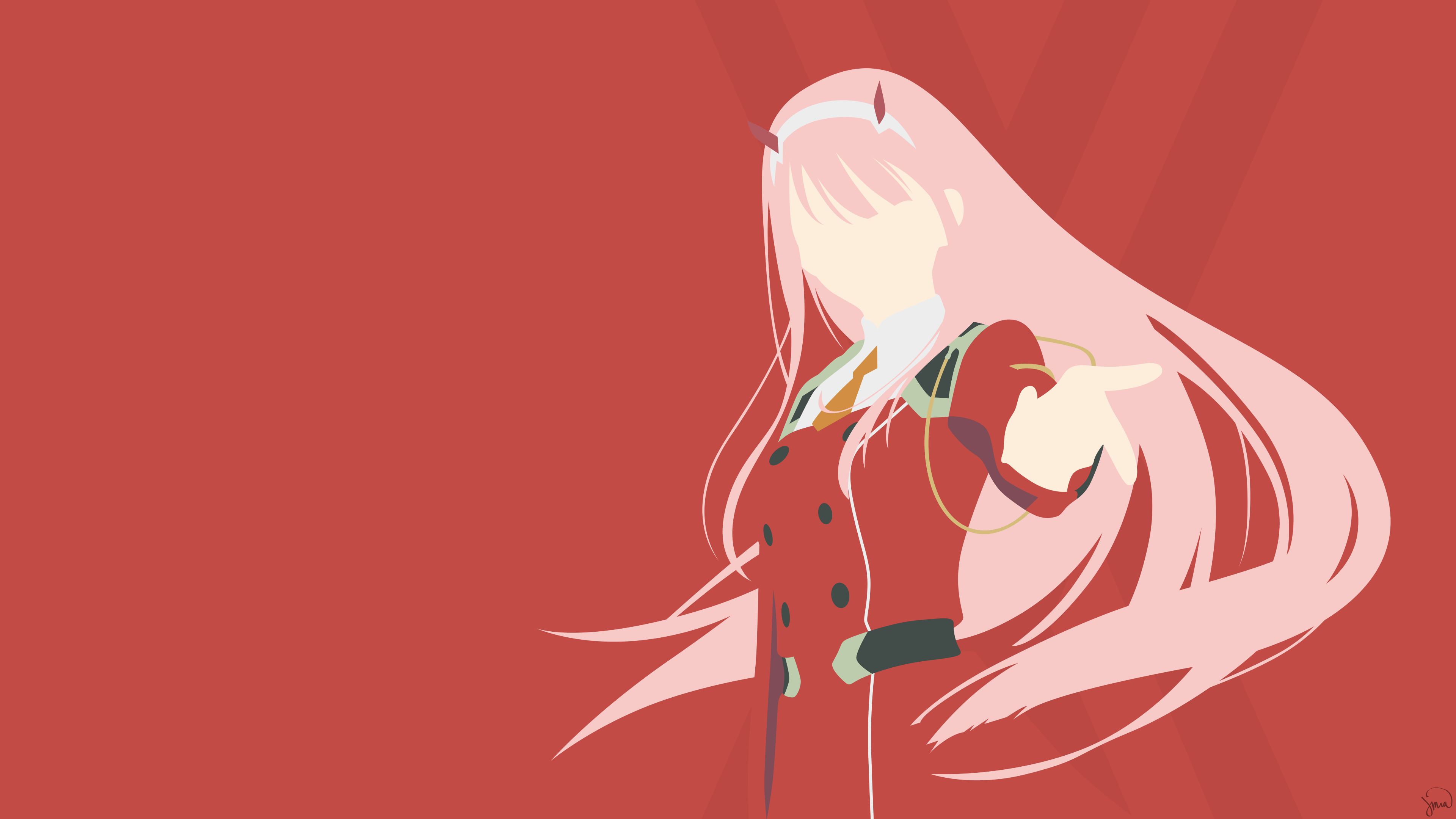 Free download Pink Hair Zero Two Minimalism Simple Background Anime Girl DARLING 4K Wallpaper, Wallpaper(s) website provided.