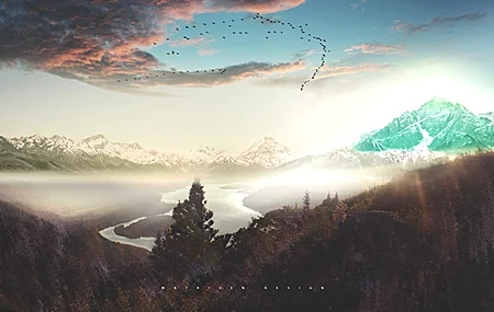 Free download Design Photo Mountain Cloud River Forest Landscape Nature Snow Fog Sunset AI Art Concept Art 4K Wallpaper, Wallpaper & 7wallpaper