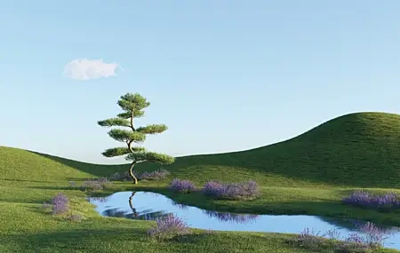 Free download AI Art Nature Landscape Fields Trees River Reflection Water 4K Wallpaper, Wallpaper & 7wallpaper