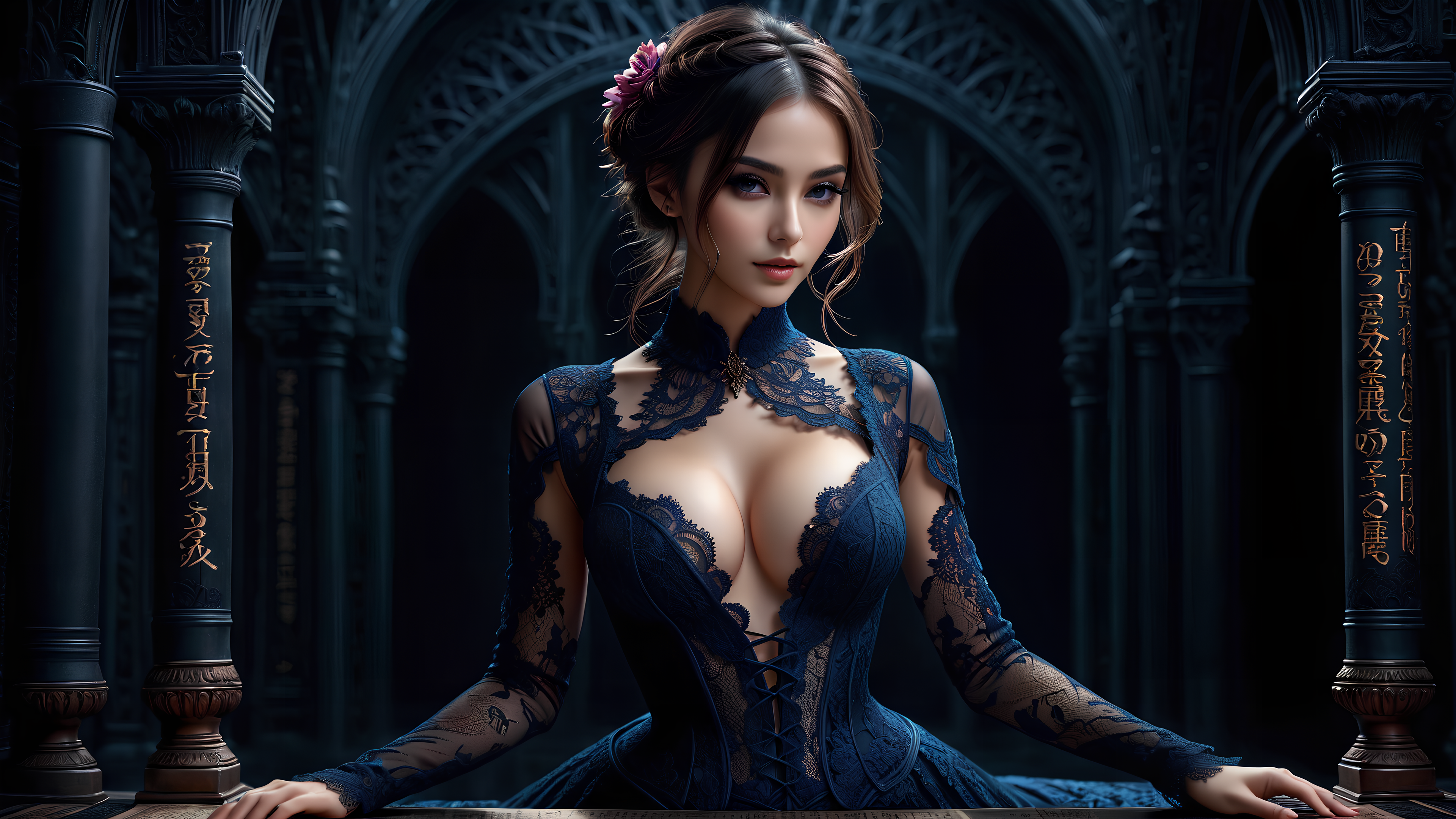 Free download Female Short Hair Lips Art AI Art Girl Woman Hair Coiled Column Railing 4K Wallpaper, Wallpaper(s) website provided.