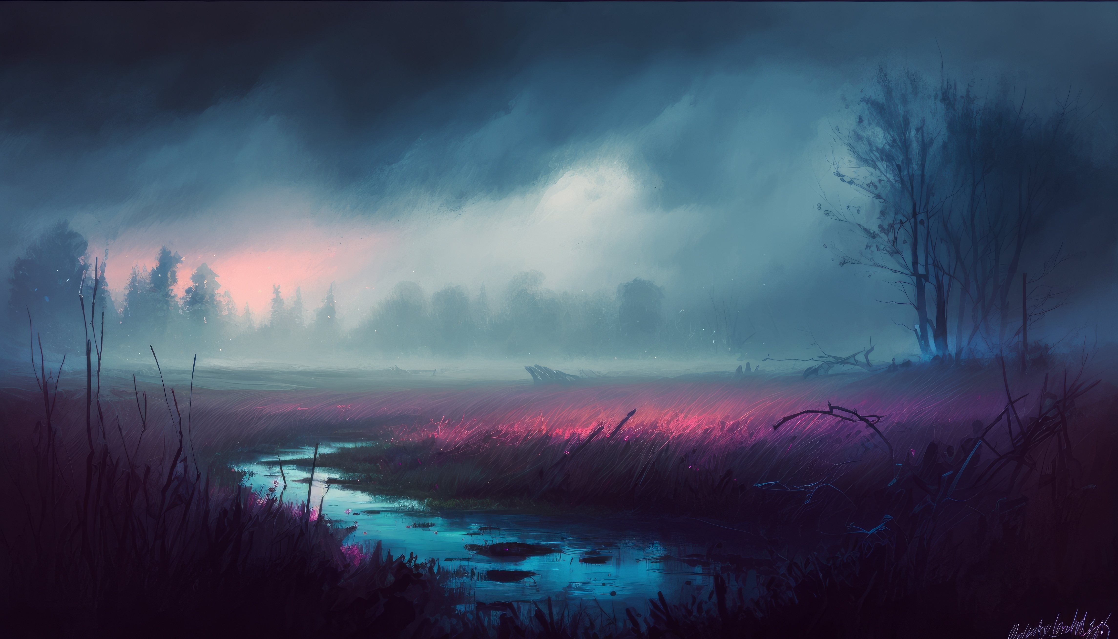 Free download Art Clouds Landscape Illustrations Nature Trees 4K Wallpaper, Wallpaper(s) website provided.