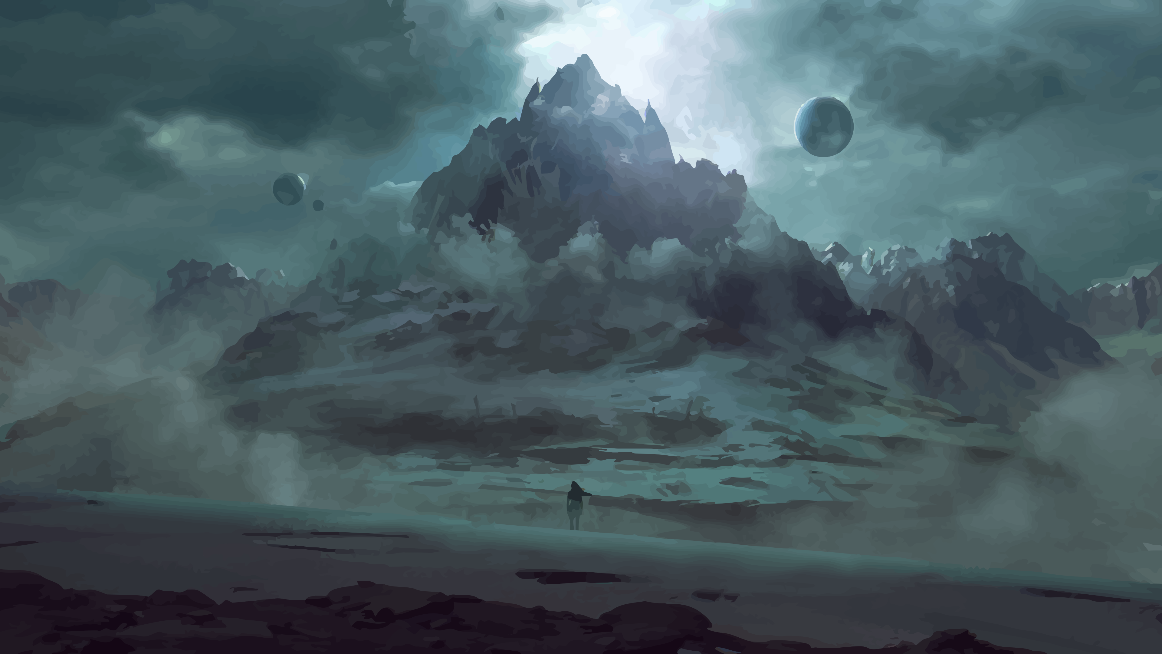 Free download Futurism Fantasy Art Mountains AI Art 4K Wallpaper, Wallpaper(s) website provided.