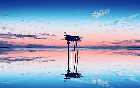 Free download Elegant AI Art Illustrations Landscape Widescreen Sea Water Cloud Tower Morning Ultra Wide Sunset Glow Sunset Sky 4K Wallpaper, Wallpaper(s) website provided.