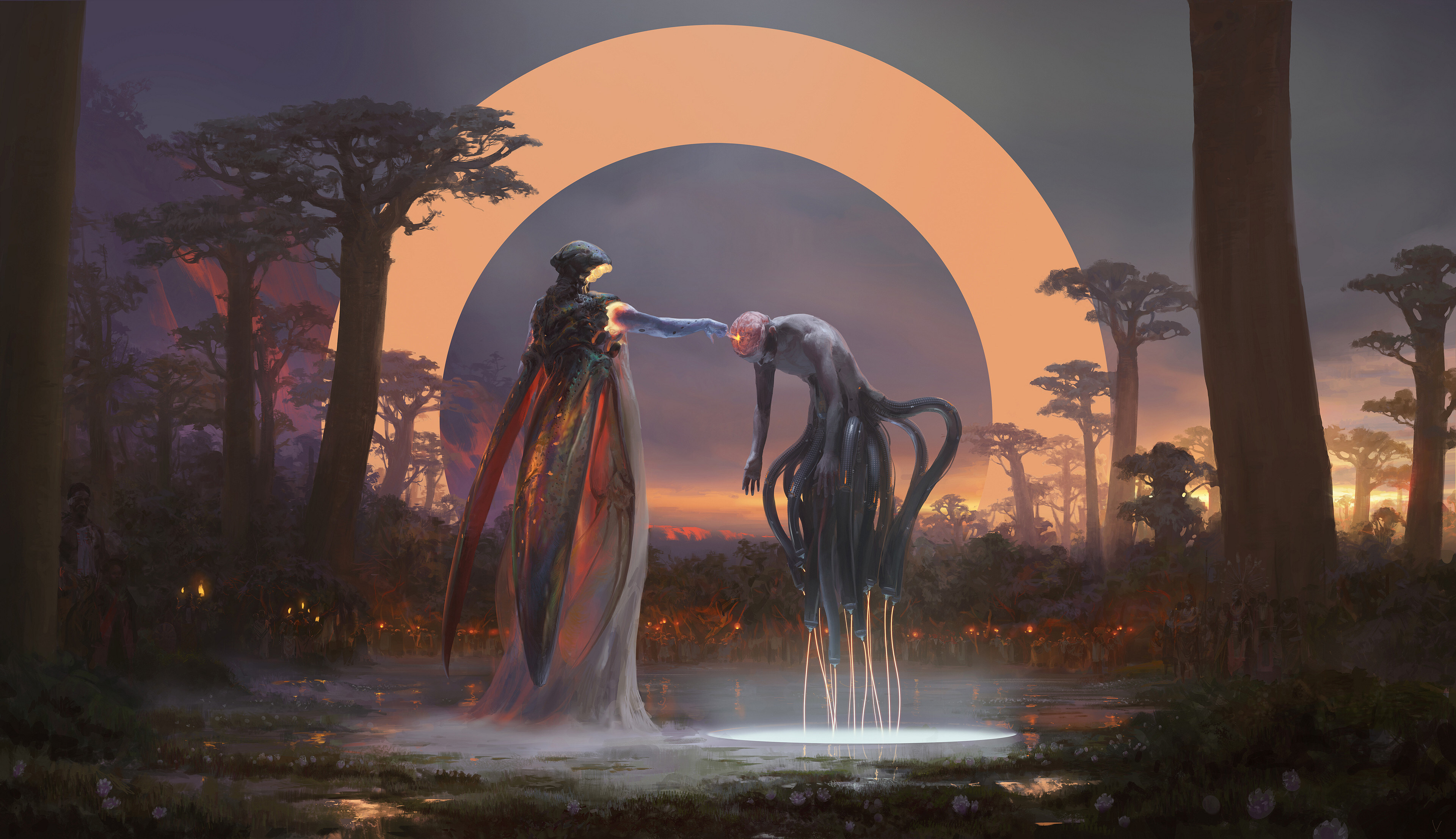 Free download Science Fiction AI Art Robot Tentacles Swamp Grassland 4K Wallpaper, Wallpaper(s) website provided.