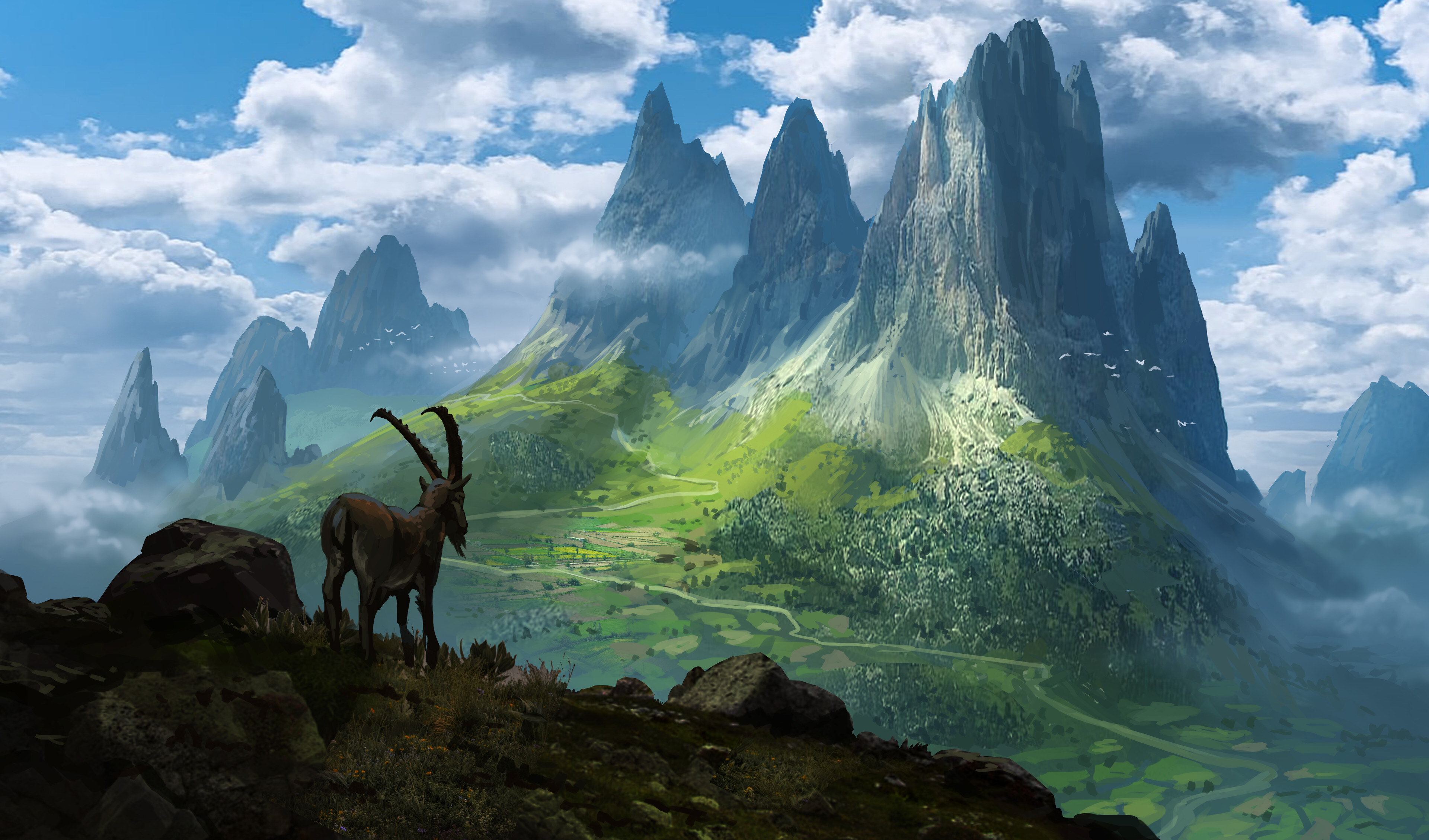 Free download Clouds Rocks Goat AI Art Landscape Sketch Art 4K Wallpaper, Wallpaper(s) website provided.