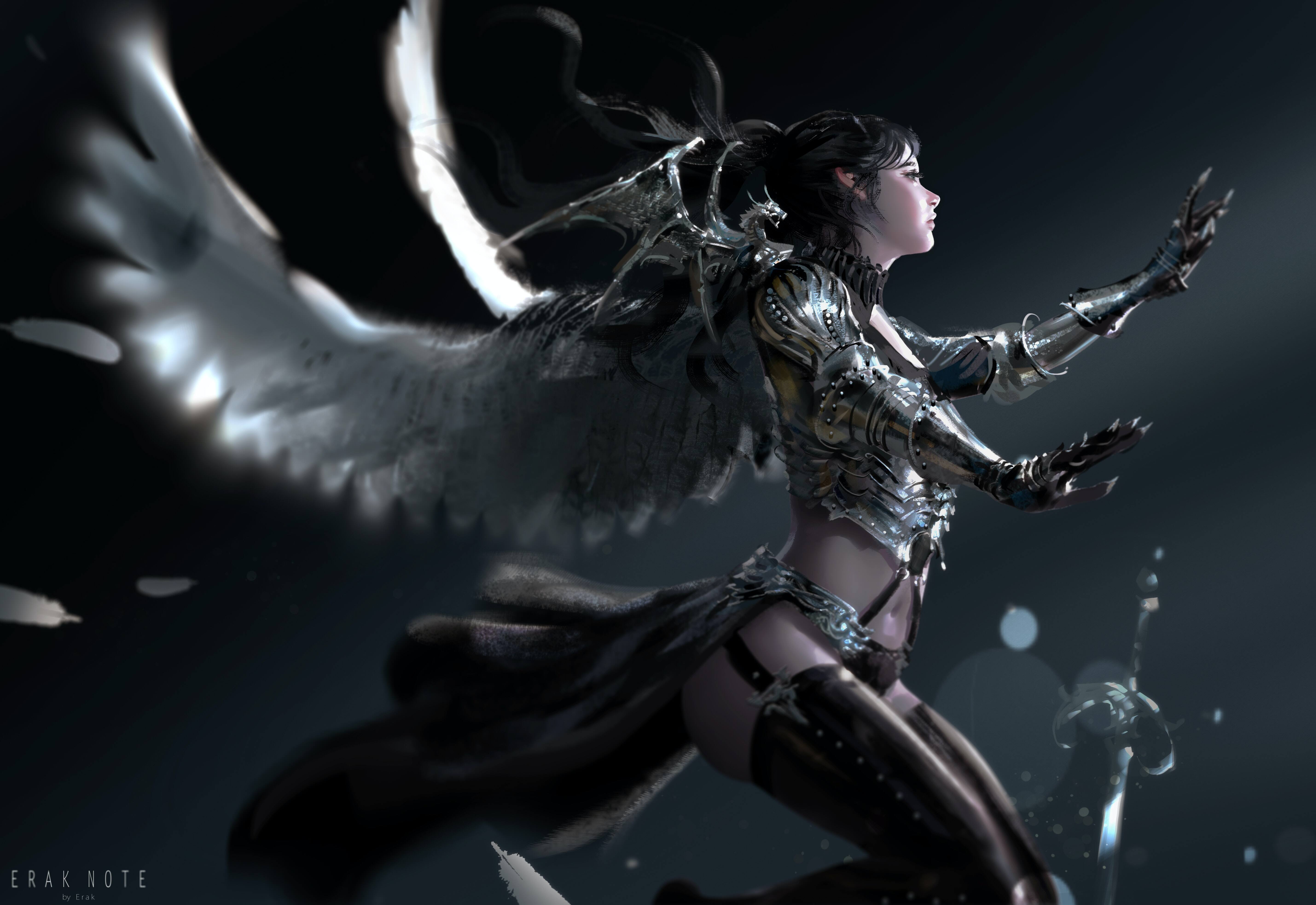 Free download Woman Fantasy Girl Brunette Warrior AI Art Illustration Fantasy Art Wings Armor 4K Wallpaper, Wallpaper(s) website provided.