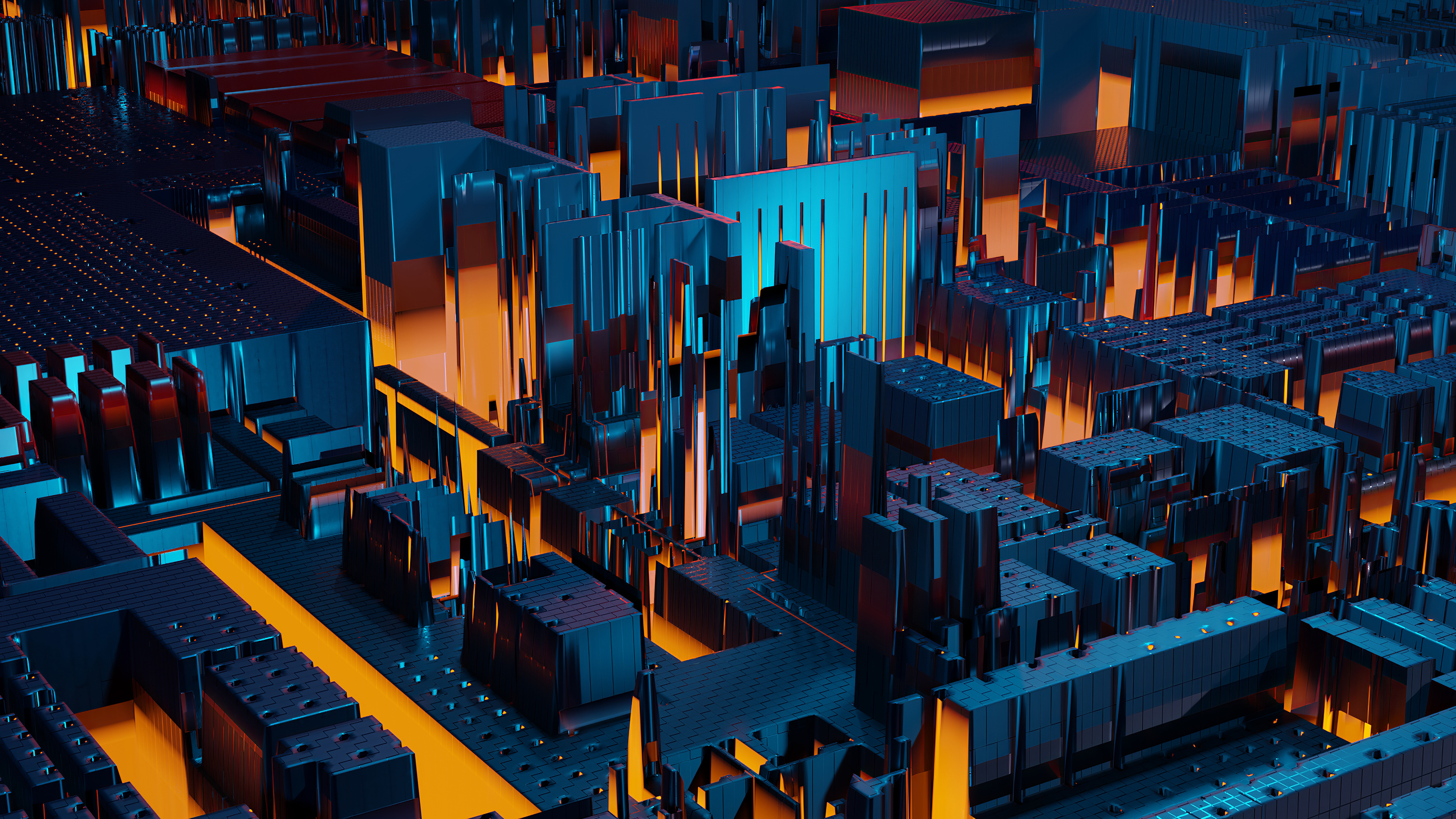 Free download AI Art Illustration City Motherboard Architecture Model Orange Blue World Technology Lighting 4K Wallpaper, Wallpaper(s) website provided.