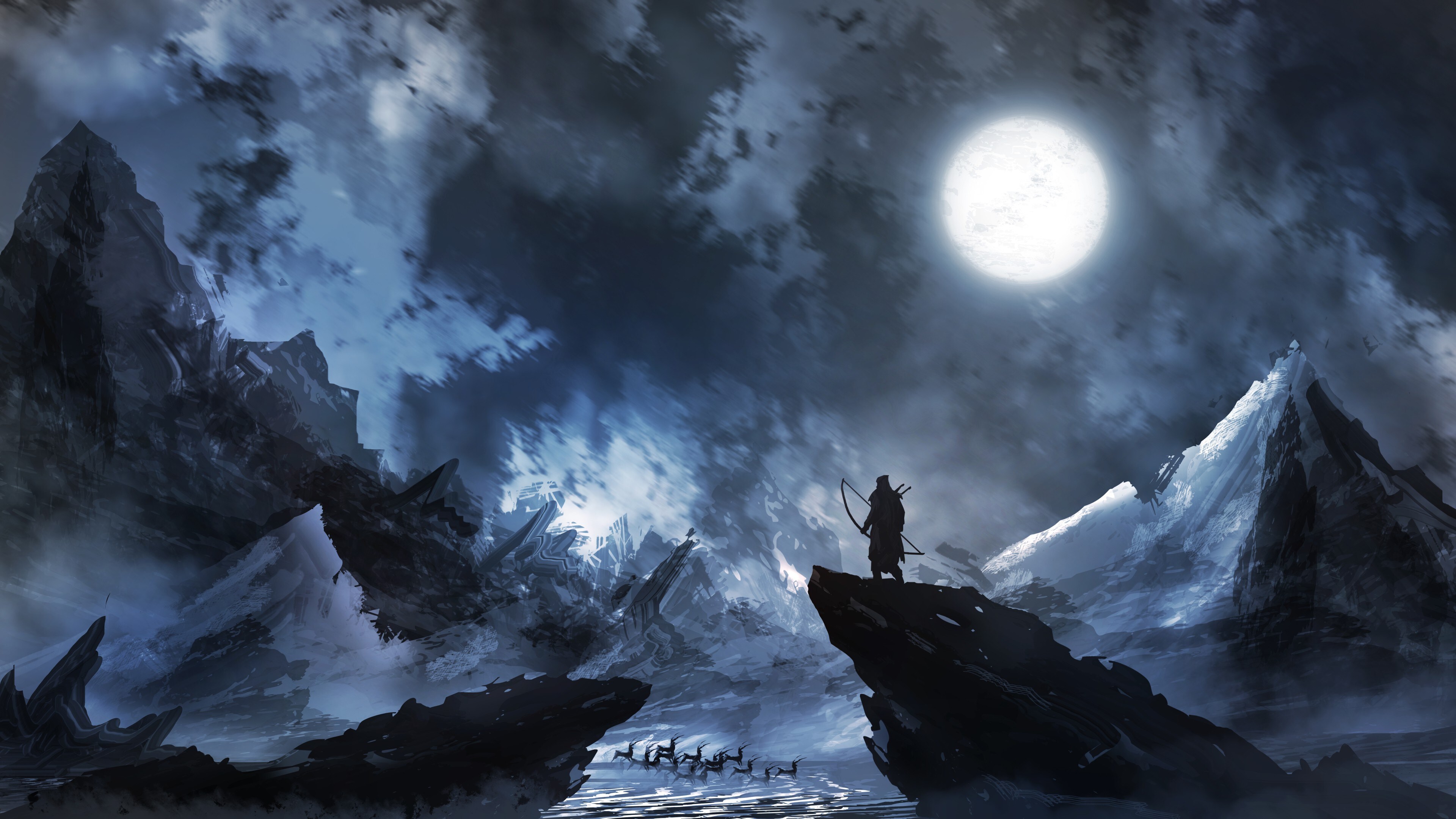 Free download Hero Lonely Fantasy Art Moon Cloud Night AI Art Devil Looking Away 4K Wallpaper, Wallpaper(s) website provided.