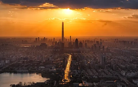 Free download city construction road sun cloud architecture lake city landscape 4K wallpaper, Wallpaper(s) website provided.