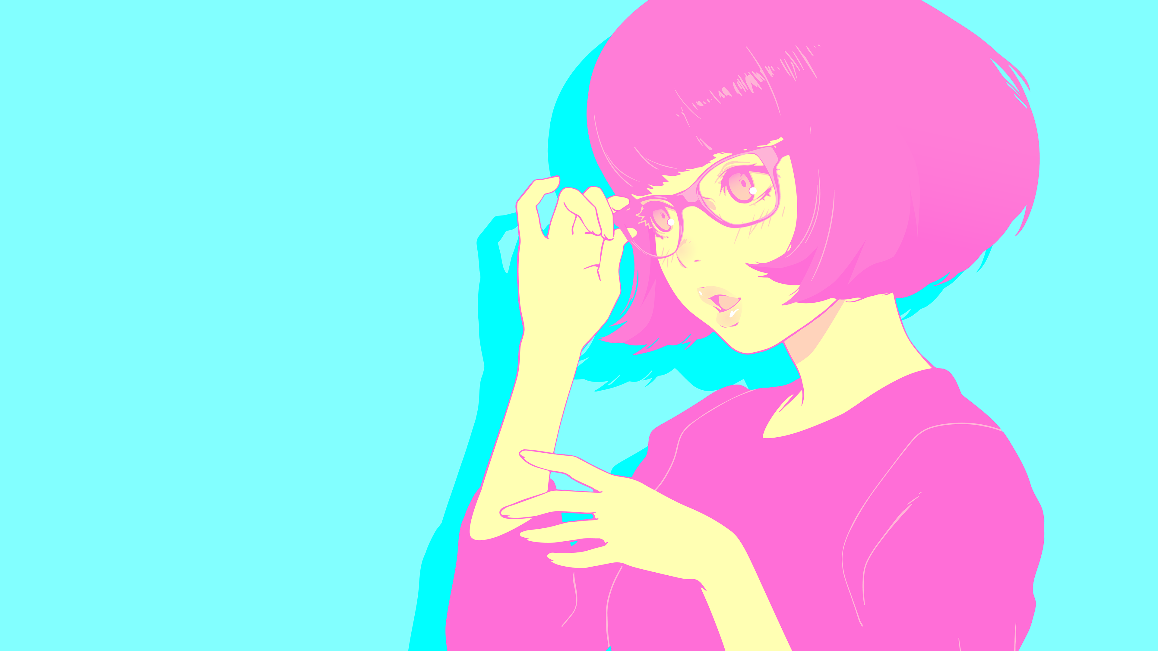 Free download Short hair glasses colorful car waves simple background anime girl 4K wallpaper, Wallpaper(s) website provided.