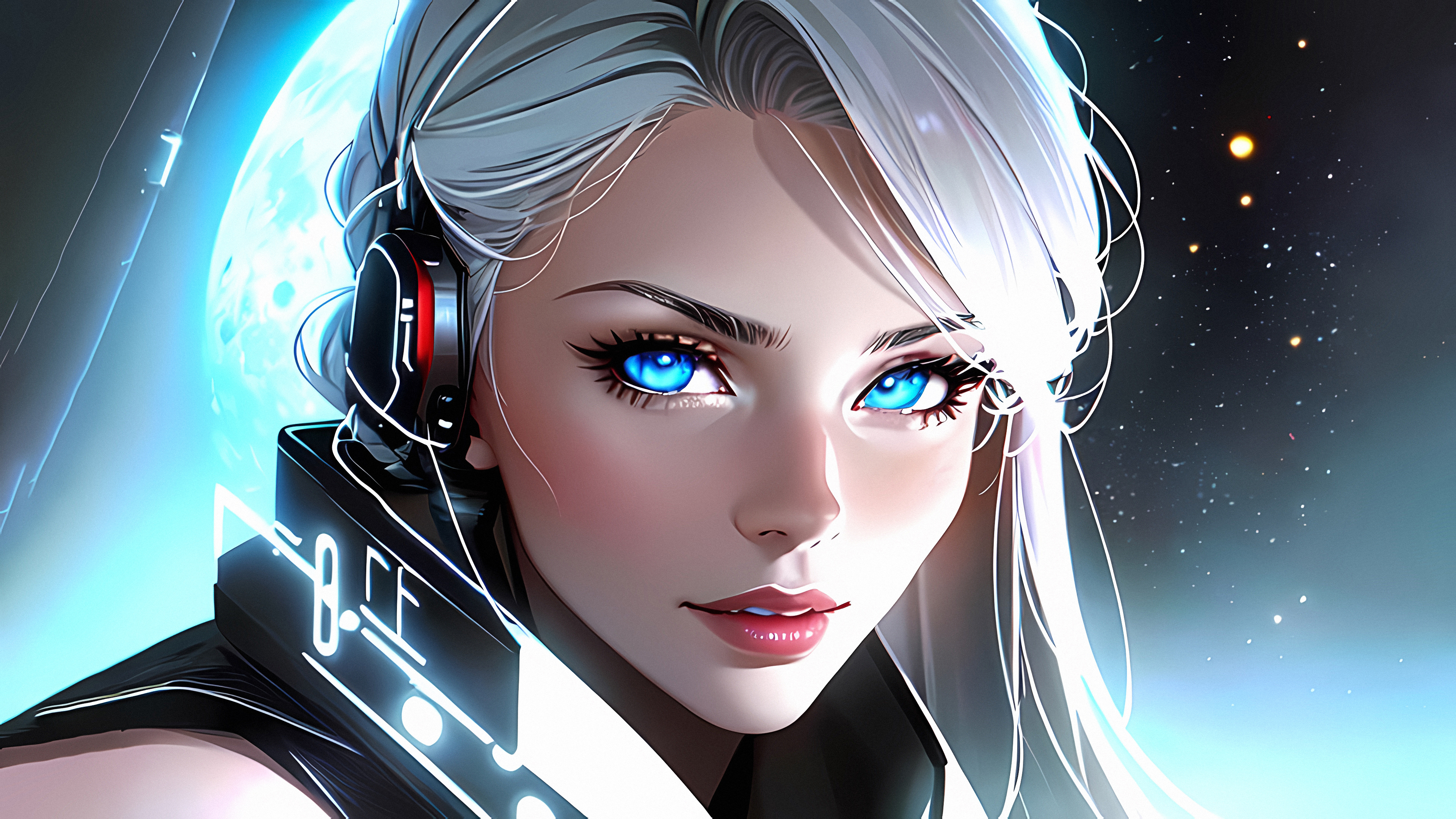 Free download Female Space Headphones Girl White Hair 4K Wallpaper, Wallpaper(s) website provided.